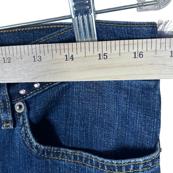 Boho Chic Embellished Denim Jeans Blue Floral Rhinestone Tassel Cuff Women's - Picture 7 of 16